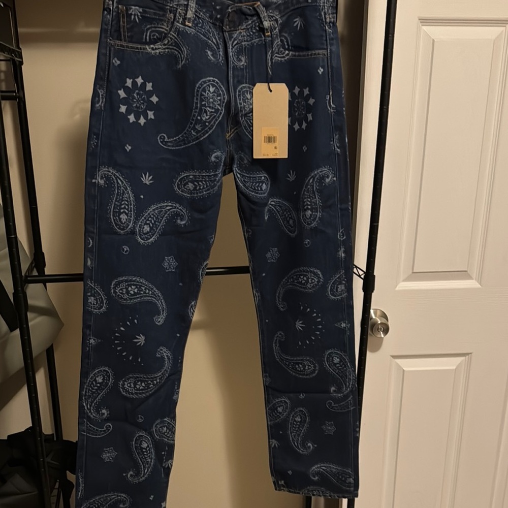 Levi's Blue Straight Jeans with Paisley Print